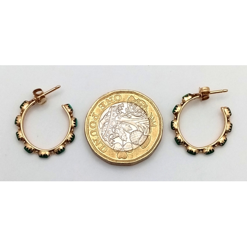 79 - A Pair of 14K Gold and Turquoise Small Hoop Earrings. 2g.