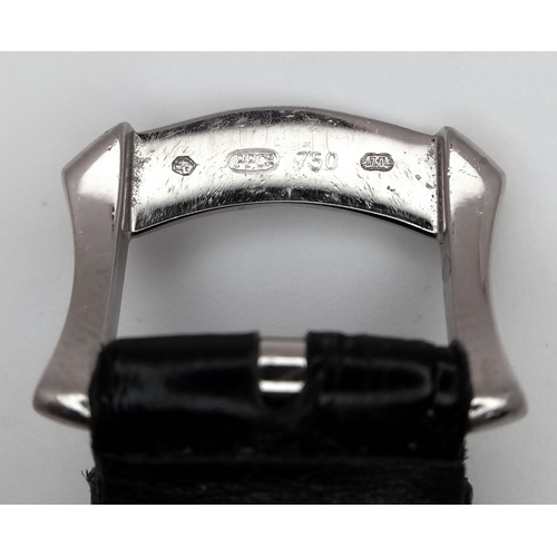 88 - A Patek Philippe 18K White Gold and Diamond Gondolo Ladies Watch. Model 4949. New strap with origina... 