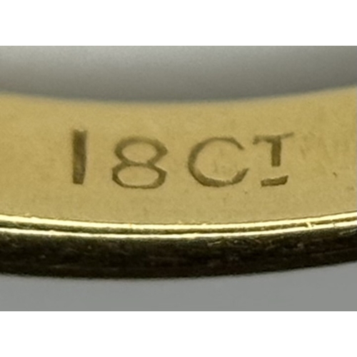 103 - A VINTAGE 18K YELLOW GOLD DIAMOND & OPAL RING. TOTAL WEIGHT 3.7G. SIZE R. TAN 8004