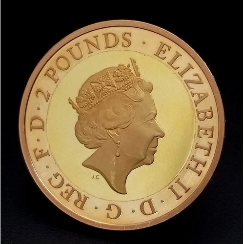 107 - A 2016 QUEEN ELIZABETH II, SHAKESPEAREAN SKULL £2 PROOF CONDITION COIN. 22K GOLD. 16G. C-8013.