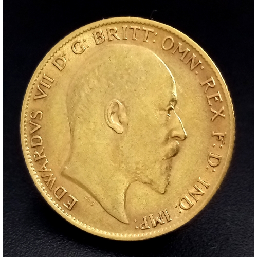 114 - A 1910 KING EDWARD VII, LONDON MINT, HALF SOVEREIGN COIN. 22K GOLD.  C-8026.