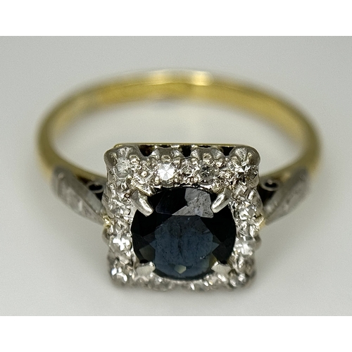 134 - A VINTAGE 18K YELLOW GOLD, PLATINUM, DIAMOND AND SAPPHIRE RING. TOTAL WEIGHT 3.1G. SIZE K. SC 8067