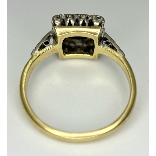 134 - A VINTAGE 18K YELLOW GOLD, PLATINUM, DIAMOND AND SAPPHIRE RING. TOTAL WEIGHT 3.1G. SIZE K. SC 8067