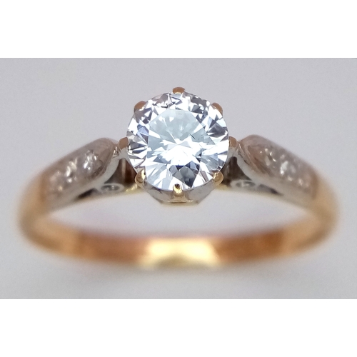 180 - AN 18K YELLOW GOLD & PLATINUM VINTAGE DIAMOND RING. DIAMOND WEIGHT 0.40CT. TOTAL WEIGHT 1.8G. SIZE K... 