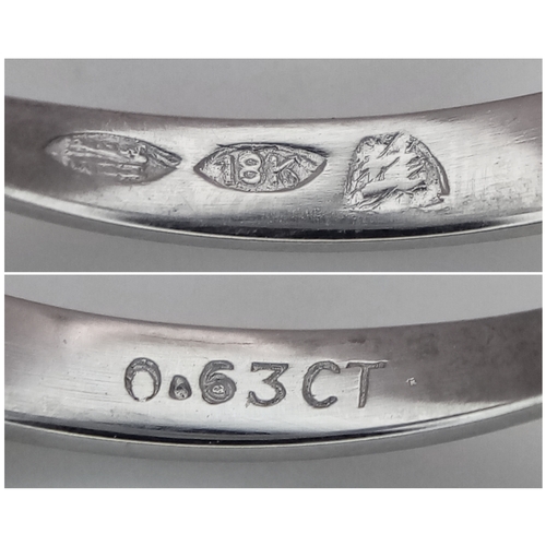 89 - AN 18K WHITE GOLD MARQUISE CUT DIAMOND SOLITAIRE RING. DIAMOND WEIGHT 0.40CT. TOTAL WEIGHT 2.4G. SIZ... 