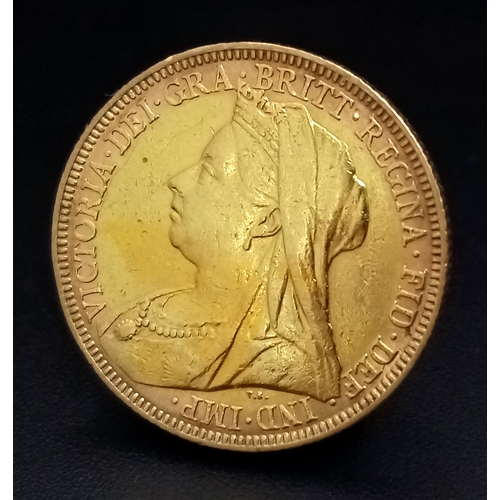 94 - AN 1896 QUEEN VICTORIA, OLD HEAD, MELBOURNE MINT, FULL SOVEREIGN COIN. 22K GOLD. C-8004.