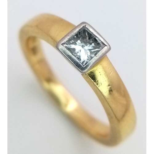 96 - AN 18K YELLOW GOLD  PRINCESS CUT DIAMOND SOLITAIRE RING. DIAMOND WEIGHT 0.25CT. TOTAL WEIGHT 4.4G. S... 