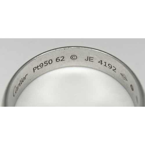 104 - A Cartier 950 Platinum Band Ring. Size T 1/2. 6.65g. Comes with a certificate. Ref: STK024166