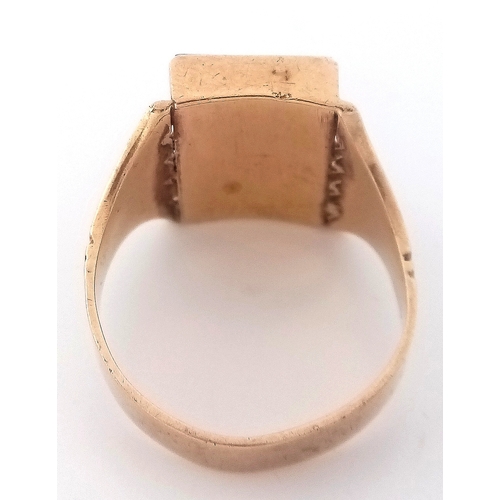 105 - Beautiful 9 CARAT GOLD RING  WITH SAPPHIRES to top IN MODERNIST SETTING. 4.35 Grams. Size M-M 1/2.