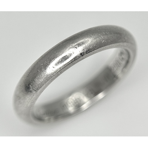 111 - A Cartier Platinum 950 Band Ring. Size I 1/2. 5.7g. Comes with a Cartier certificate. Ref: STK024167