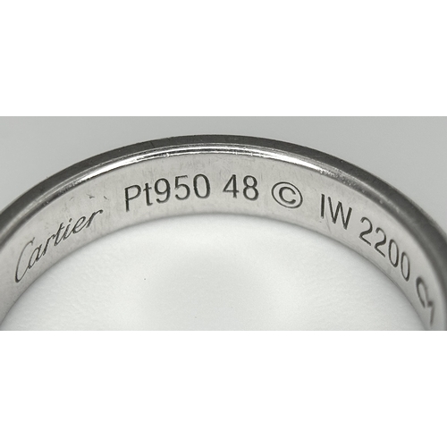 111 - A Cartier Platinum 950 Band Ring. Size I 1/2. 5.7g. Comes with a Cartier certificate. Ref: STK024167