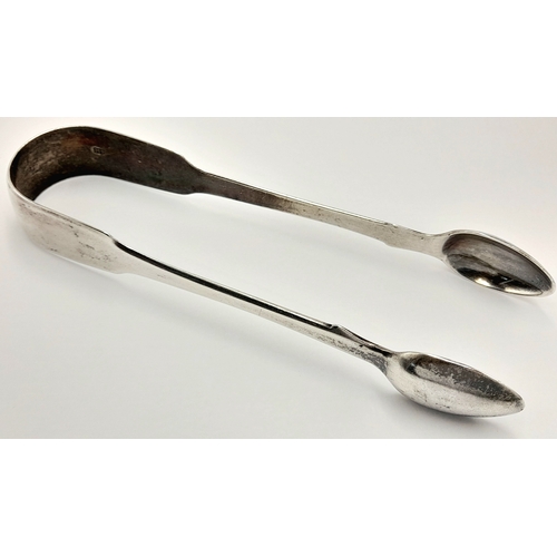 182 - Antique pair of GEORGE III SILVER TONGS. Clear Hallmark for Richard Britton, London 1815. Approx 13.... 