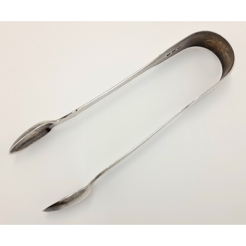 182 - Antique pair of GEORGE III SILVER TONGS. Clear Hallmark for Richard Britton, London 1815. Approx 13.... 
