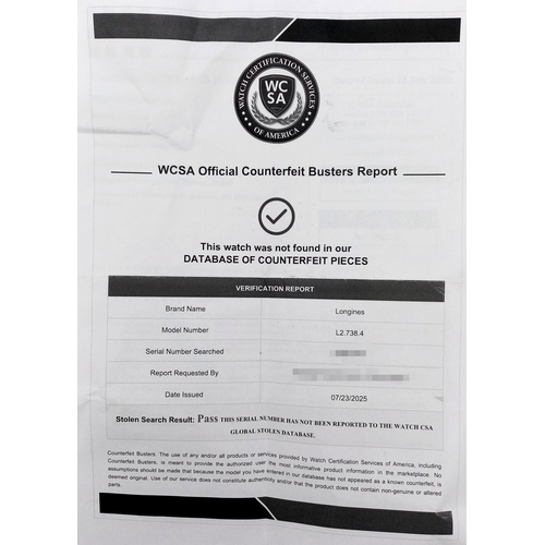 76 - A Longines Master Collection Automatic Gents Watch. Model L2.738.4. Brown leather strap. Stainless s... 