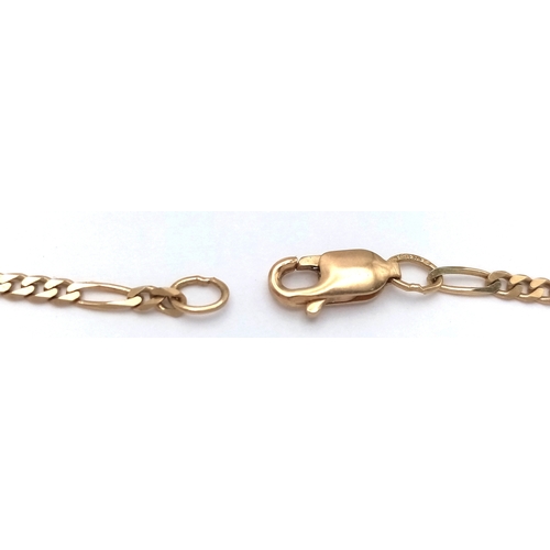 142 - A 9K GOLD FIGARO LINK NECKLACE CHAIN .    4.5gms     56cms