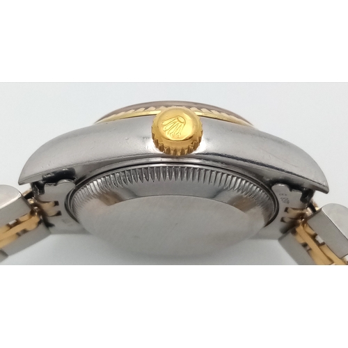 6 - A Rolex Bi-Metal Diamond Ladies Automatic Datejust Watch. Model 79173. Gold and stainless steel brac... 