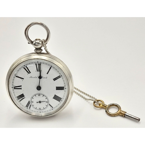 63 - Antique SILVER POCKET WATCH. Complete with winding key. Swiss hallmark. Full working order. Please s... 