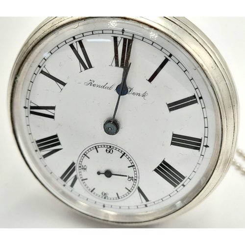 63 - Antique SILVER POCKET WATCH. Complete with winding key. Swiss hallmark. Full working order. Please s... 