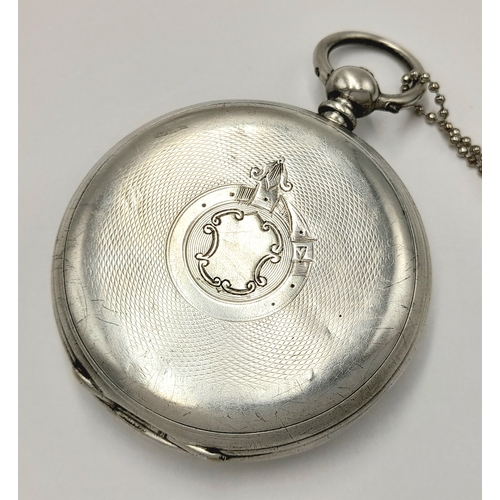 63 - Antique SILVER POCKET WATCH. Complete with winding key. Swiss hallmark. Full working order. Please s... 