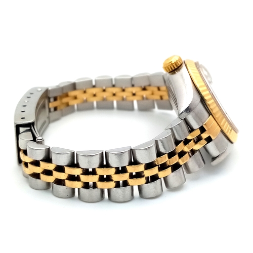 6 - A Rolex Bi-Metal Diamond Ladies Automatic Datejust Watch. Model 79173. Gold and stainless steel brac... 