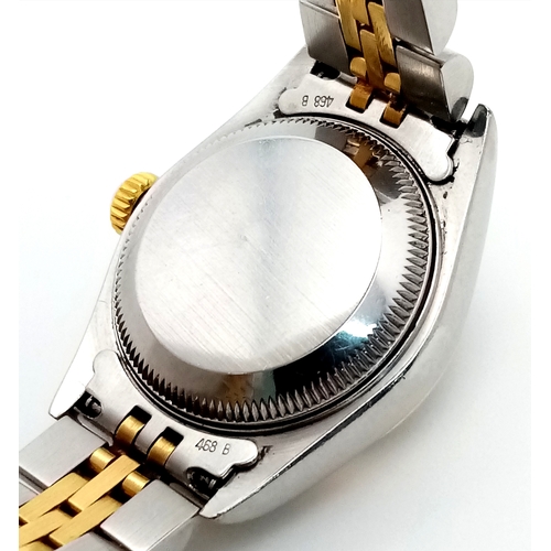 6 - A Rolex Bi-Metal Diamond Ladies Automatic Datejust Watch. Model 79173. Gold and stainless steel brac... 