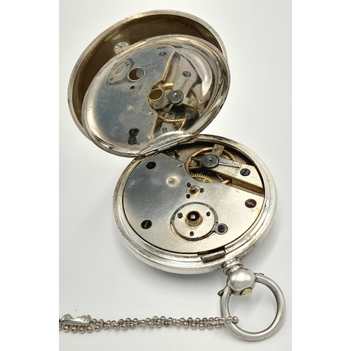 63 - Antique SILVER POCKET WATCH. Complete with winding key. Swiss hallmark. Full working order. Please s... 