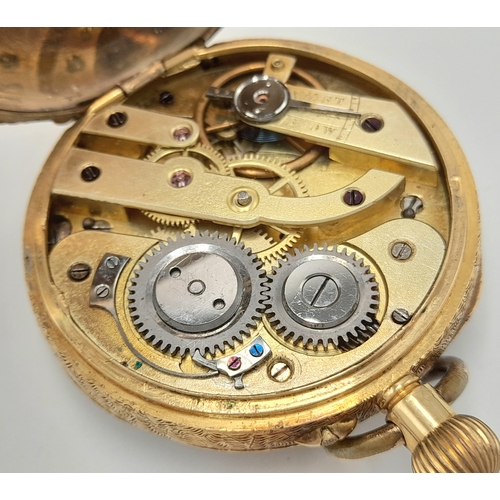 81 - AN EARLY 20TH CENTURY 18K GOLD FRENCH LADIES POCKET WATCH WITH HAND CHASED CASE AND ORNATE FLORAL DE... 