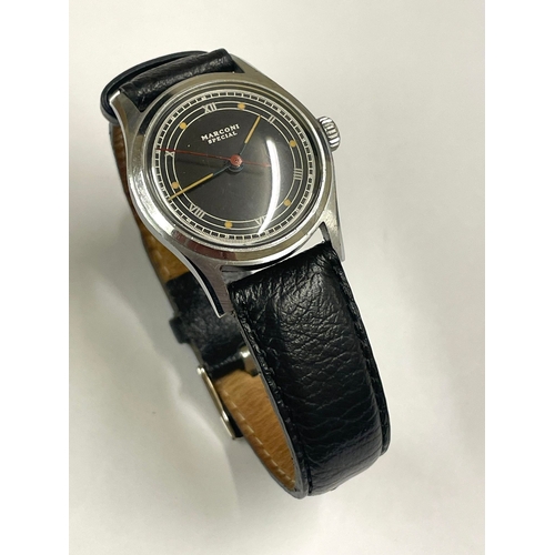 61 - A Gents Rolex Marconi special watch. In working order, rare black dial.  Hallmarked inner case RWC (... 