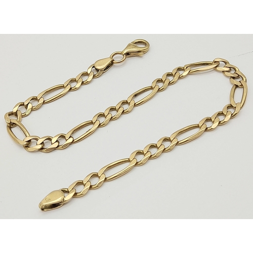 74 - A 9K GOLD FIGARO LINK BRACELET.  Weight  6.2gms ,  20cms