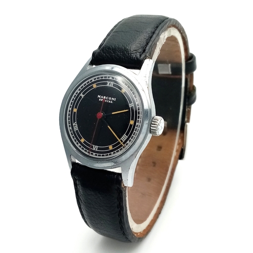 61 - A Gents Rolex Marconi special watch. In working order, rare black dial.  Hallmarked inner case RWC (... 