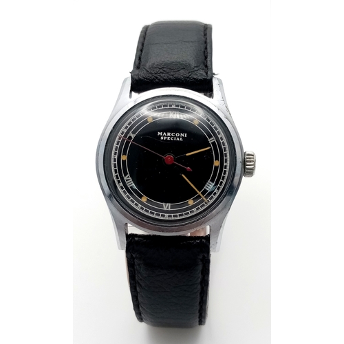 61 - A Gents Rolex Marconi special watch. In working order, rare black dial.  Hallmarked inner case RWC (... 