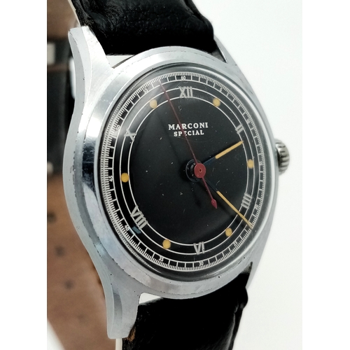 61 - A Gents Rolex Marconi special watch. In working order, rare black dial.  Hallmarked inner case RWC (... 