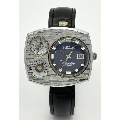Montre Bracelet Mortima Mayerling – Cadran Bleu, Bracelet Noir, Boîtier Argenté, Occasion