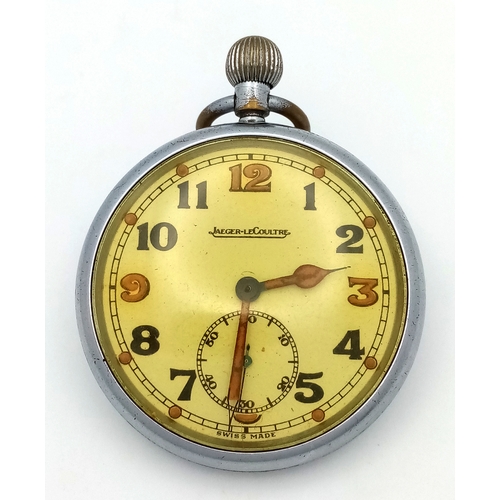 197 - A Vintage Jaeger LeCoultre G.S.T.P Military Pocket Watch. Top winder. 52mm case. Yellow dial with su... 
