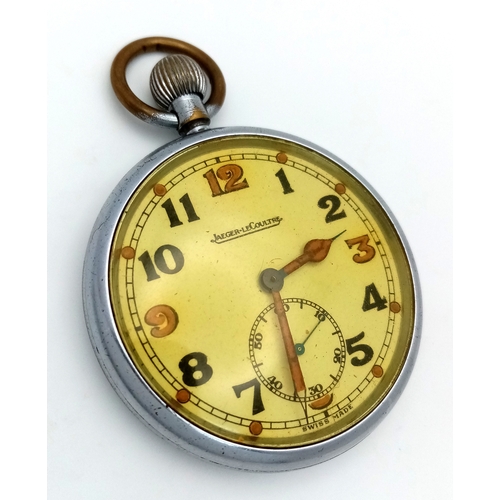 197 - A Vintage Jaeger LeCoultre G.S.T.P Military Pocket Watch. Top winder. 52mm case. Yellow dial with su... 