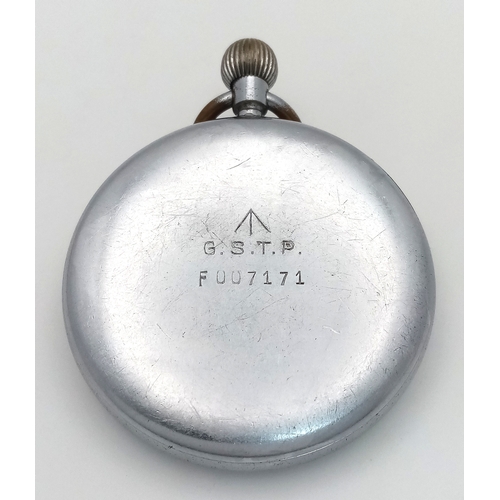 197 - A Vintage Jaeger LeCoultre G.S.T.P Military Pocket Watch. Top winder. 52mm case. Yellow dial with su... 