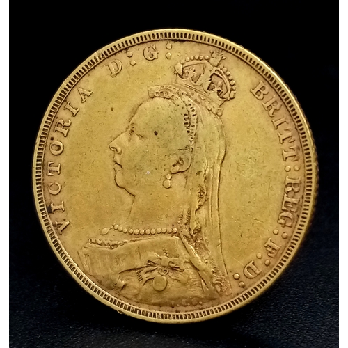 554 - An 1890 Queen Victoria Full Sovereign Coin. 22k Gold.