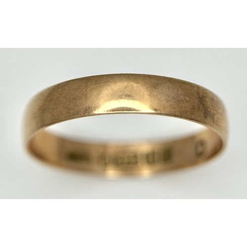561 - A 9K Rose Gold Band Ring. 5mm width. Size O. 1.25g