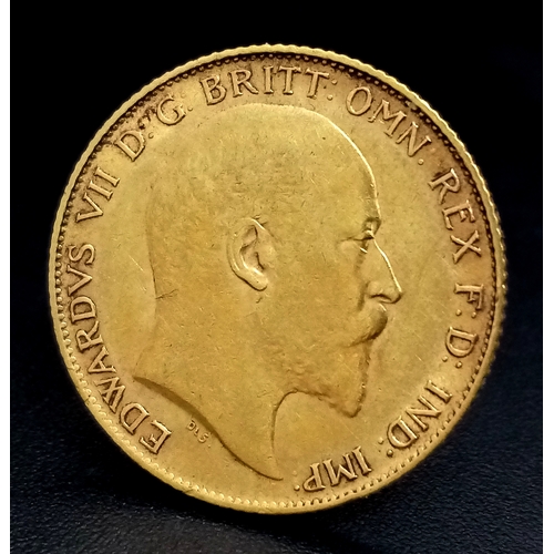 576 - A 1908 Edward VII Half Sovereign Coin. 22K Gold.