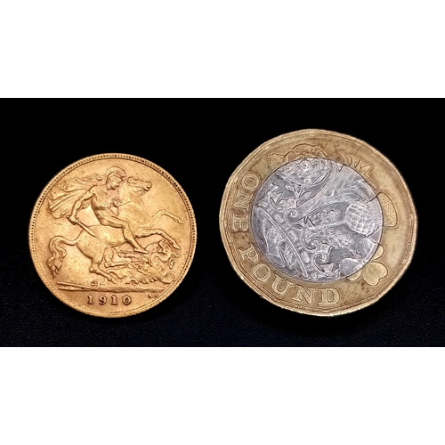 585 - A 1910 Edward VII Half Sovereign Coin. 22K Gold.