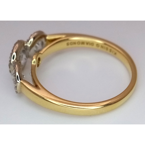 135 - A Breath-Taking 18K Yellow Gold Diamond Cluster Ring. Three round brilliant cut diamonds with diamon... 