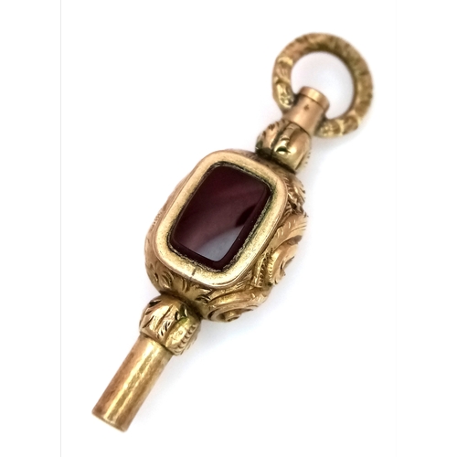 144 - A Victorian Pinchbeck Bloodstone Key Fob. 4cm.