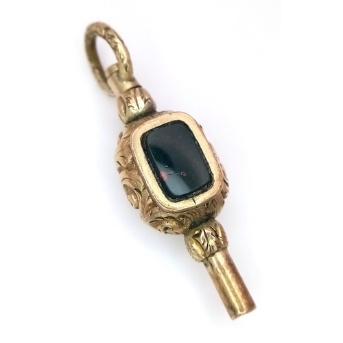 144 - A Victorian Pinchbeck Bloodstone Key Fob. 4cm.