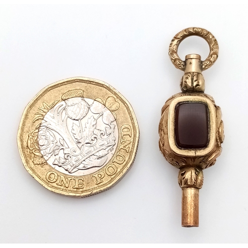144 - A Victorian Pinchbeck Bloodstone Key Fob. 4cm.
