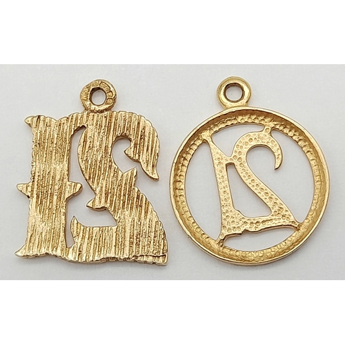 211 - Two 9K Yellow Gold '21' Pendants. 1.78g total weight.