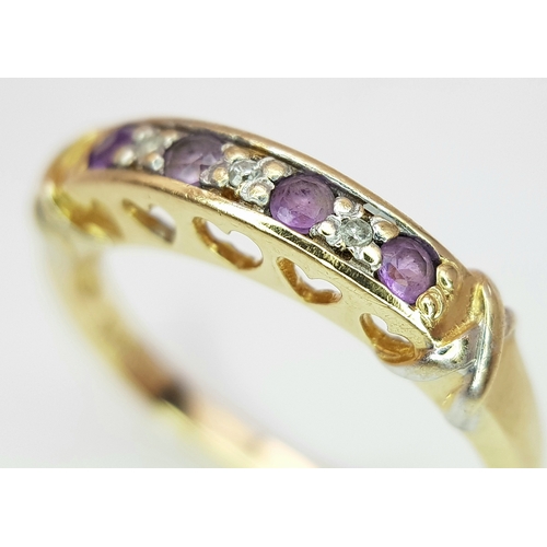 542 - A 9k yellow gold diamond and amethyst ring, 0.03ct diamond weight, 0.14ct amethyst weight, 2.6g tota... 