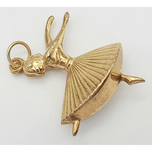 562 - A 9K Yellow Gold Ballerina Pendant/charm. 2.5cm. 1.4g.