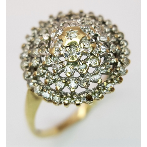 563 - A 9k yellow gold diamond vintage ring, 0.35ct diamond weight, 3.8g total weight, ring size V. 2172I