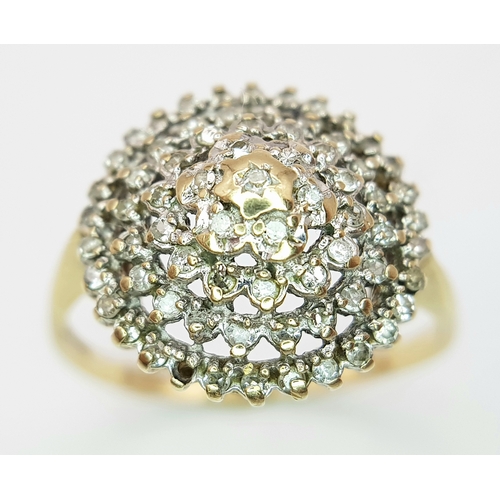 563 - A 9k yellow gold diamond vintage ring, 0.35ct diamond weight, 3.8g total weight, ring size V. 2172I