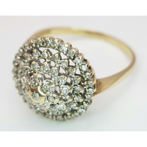 563 - A 9k yellow gold diamond vintage ring, 0.35ct diamond weight, 3.8g total weight, ring size V. 2172I